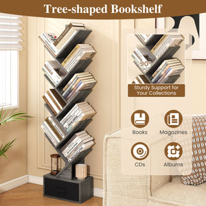 10-Tier Bookshelf with Drawer Free-standing Storage Bookcase-Gray & Black view 7