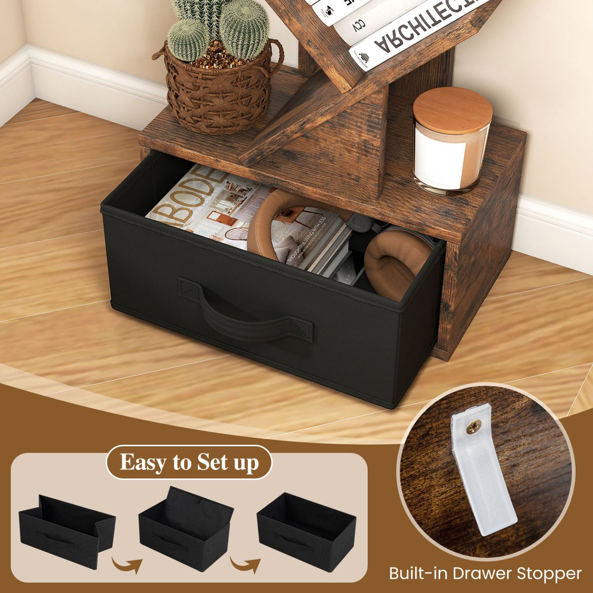 10-tier Tree Bookshelf with Drawer Free-standing Storage Bookcase view 6