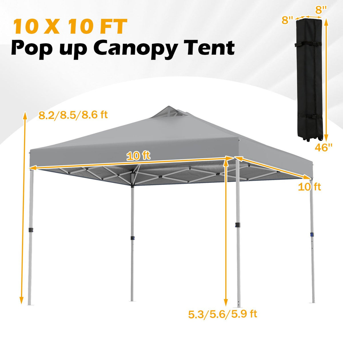 10 x 10 Feet Outdoor Commercial Pop up Canopy Tent-Gray view 5