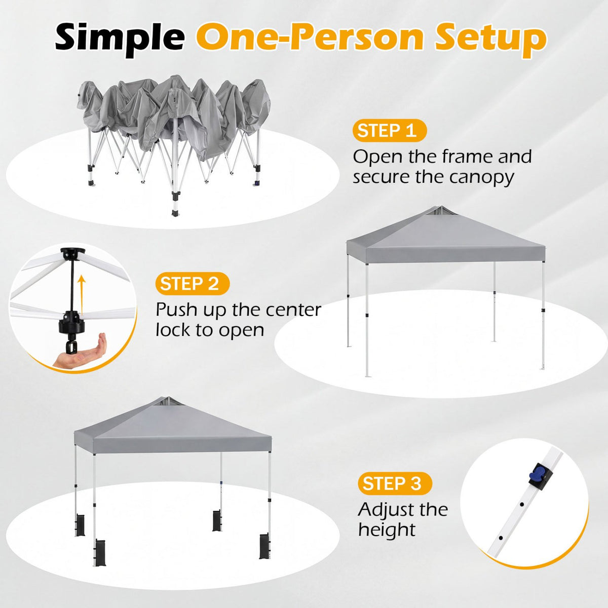10 x 10 Feet Outdoor Commercial Pop up Canopy Tent-Gray view 9
