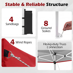 10 x 10 Feet Outdoor Commercial Pop up Canopy Tent-Red view 9