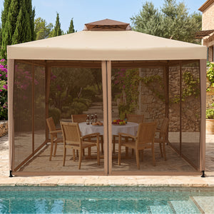 10 x 10 Feet Patio Canopy Gazebo with Neting and Double Tiered Roof-Yellow view 3