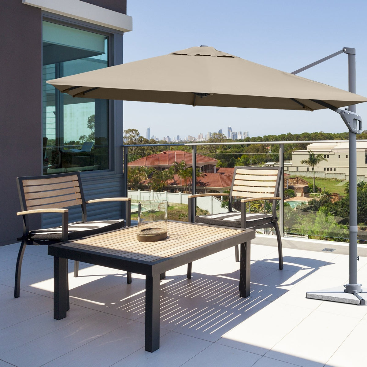 10 x 10 Feet Patio Offset Cantilever Umbrella with Aluminum 360-degree Rotation Tilt-Coffee view 2