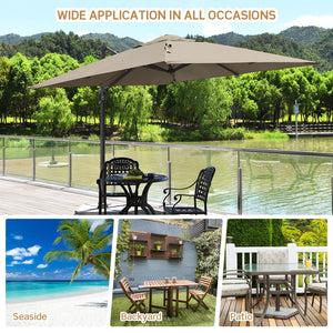 10 x 10 Feet Patio Offset Cantilever Umbrella with Aluminum 360-degree Rotation Tilt-Coffee view 3