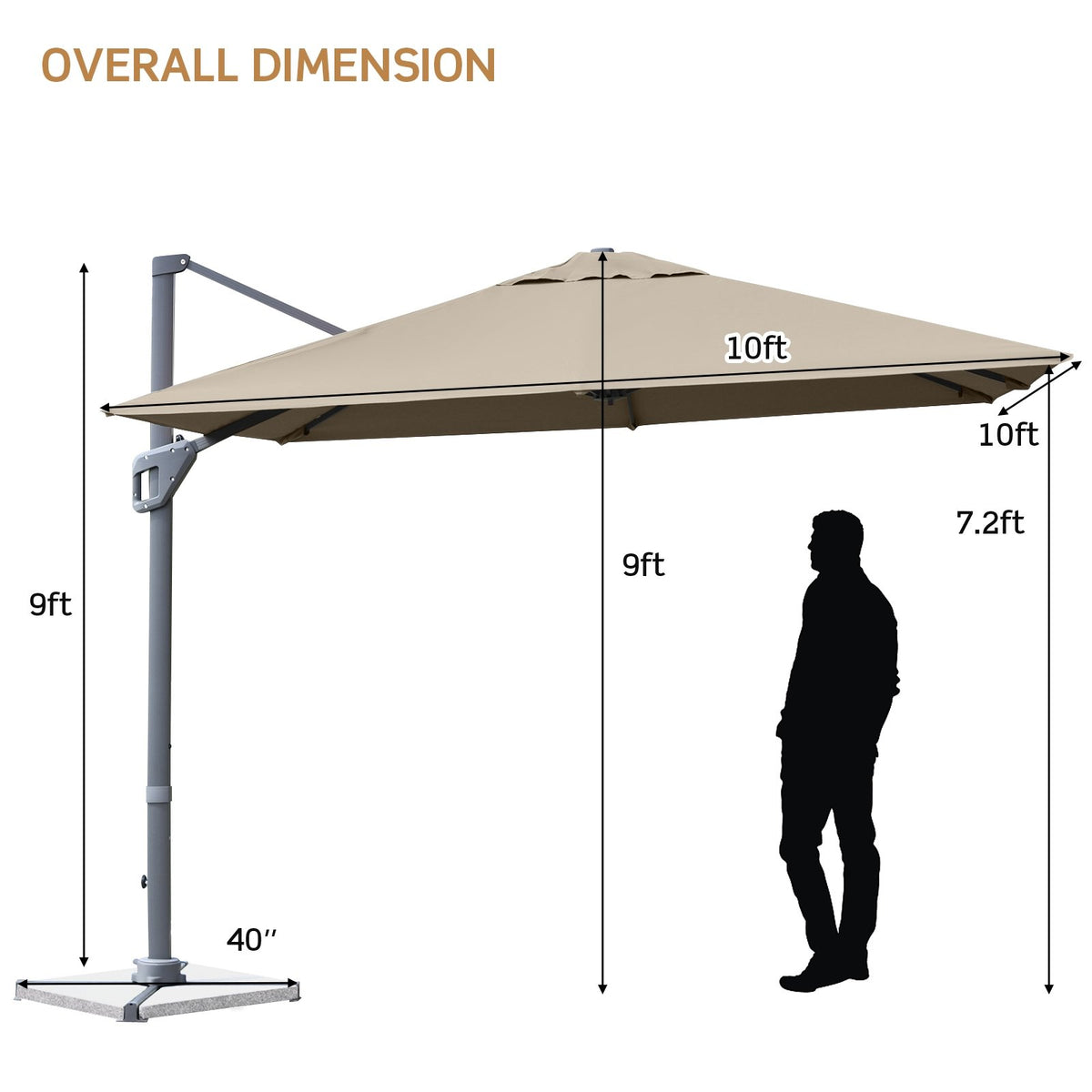 10 x 10 Feet Patio Offset Cantilever Umbrella with Aluminum 360-degree Rotation Tilt-Coffee view 4