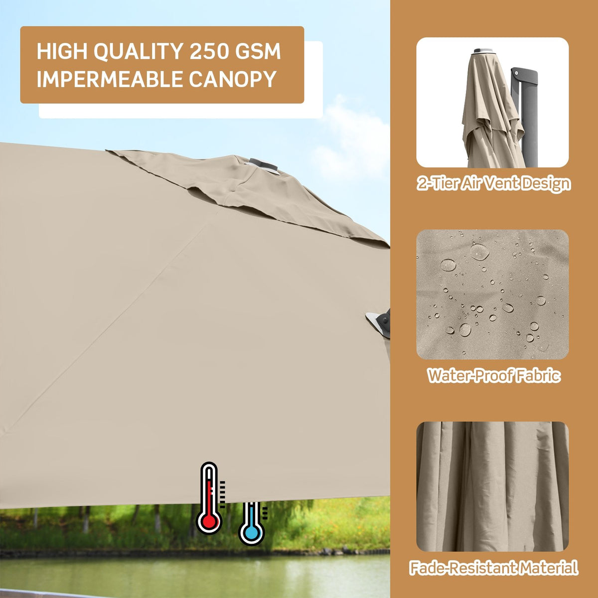 10 x 10 Feet Patio Offset Cantilever Umbrella with Aluminum 360-degree Rotation Tilt-Coffee view 5