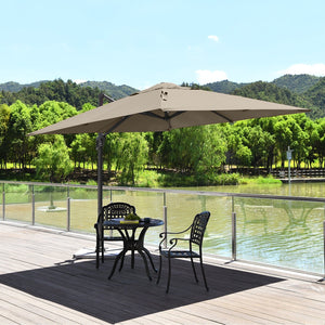 10 x 10 Feet Patio Offset Cantilever Umbrella with Aluminum 360-degree Rotation Tilt-Coffee view 6