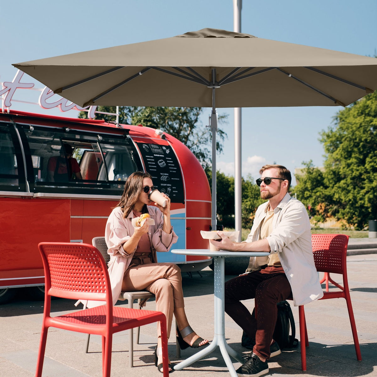 10 x 10 Feet Patio Offset Cantilever Umbrella with Aluminum 360-degree Rotation Tilt-Coffee view 8