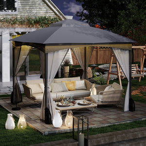 10 X 10 FT Heavy-Duty Patio Gazebo with Netting Walls and 4 Sandbags-Gray view 2