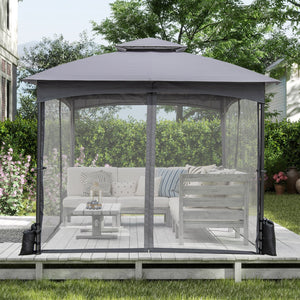 10 X 10 FT Heavy-Duty Patio Gazebo with Netting Walls and 4 Sandbags-Gray view 3