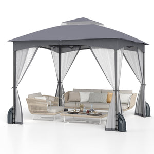 10 X 10 FT Heavy-Duty Patio Gazebo with Netting Walls and 4 Sandbags-Gray view 4