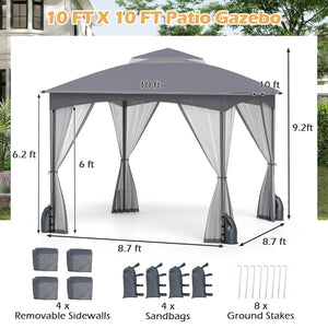 10 X 10 FT Heavy-Duty Patio Gazebo with Netting Walls and 4 Sandbags-Gray view 5