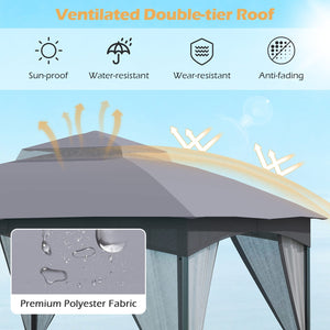 10 X 10 FT Heavy-Duty Patio Gazebo with Netting Walls and 4 Sandbags-Gray view 6