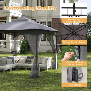 10 X 10 FT Heavy-Duty Patio Gazebo with Netting Walls and 4 Sandbags-Gray view 8