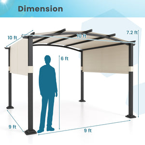10 x 10 ft Outdoor Pergola Modern Arched Patio Garden Shelter with Retractable Sunshade Canopy-Beige view 5