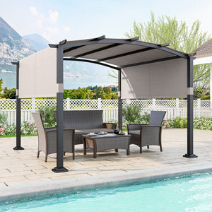 10 x 10 ft Outdoor Pergola Modern Arched Patio Garden Shelter with Retractable Sunshade Canopy-Gray view 2