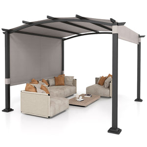 10 x 10 ft Outdoor Pergola Modern Arched Patio Garden Shelter with Retractable Sunshade Canopy-Gray view 4
