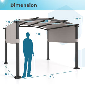 10 x 10 ft Outdoor Pergola Modern Arched Patio Garden Shelter with Retractable Sunshade Canopy-Gray view 5