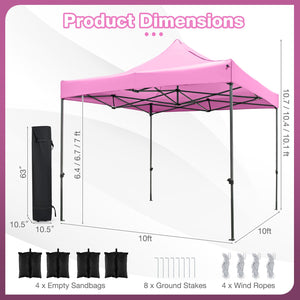 10 x 10 FT Outdoor Pop up Canopy Tent Easy Setup Gazebo Shelter with Wheeled Bag-Pink view 5