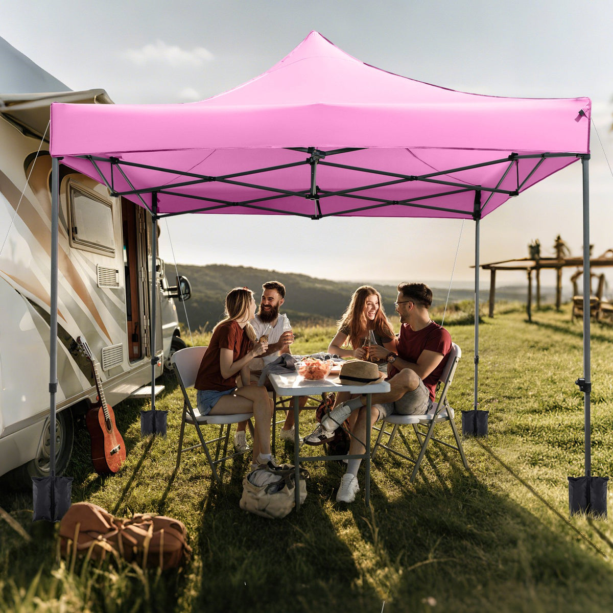 10 x 10 FT Outdoor Pop up Canopy Tent Easy Setup Gazebo Shelter with Wheeled Bag-Pink view 6