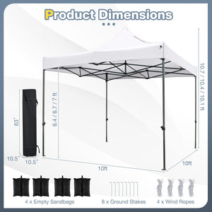 10 x 10 FT Outdoor Pop up Canopy Tent Easy Setup Gazebo Shelter with Wheeled Bag-White view 5