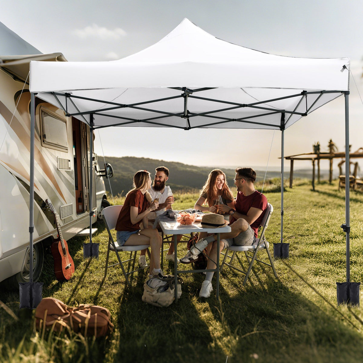 10 x 10 FT Outdoor Pop up Canopy Tent Easy Setup Gazebo Shelter with Wheeled Bag-White view 6