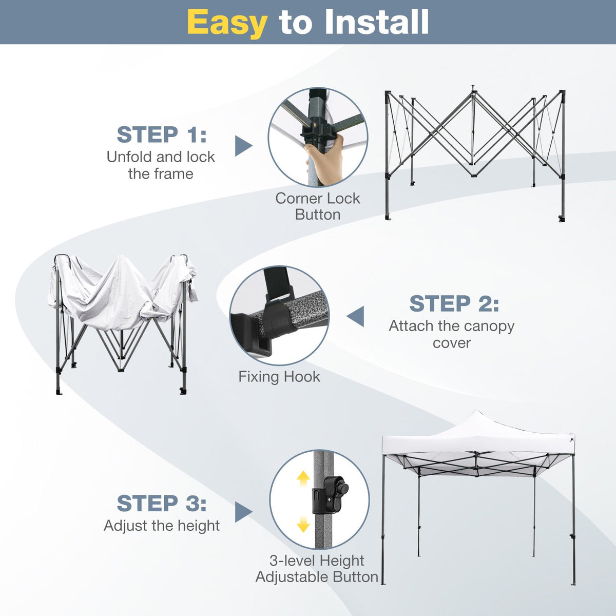 10 x 10 FT Outdoor Pop up Canopy Tent Easy Setup Gazebo Shelter with Wheeled Bag-White view 8