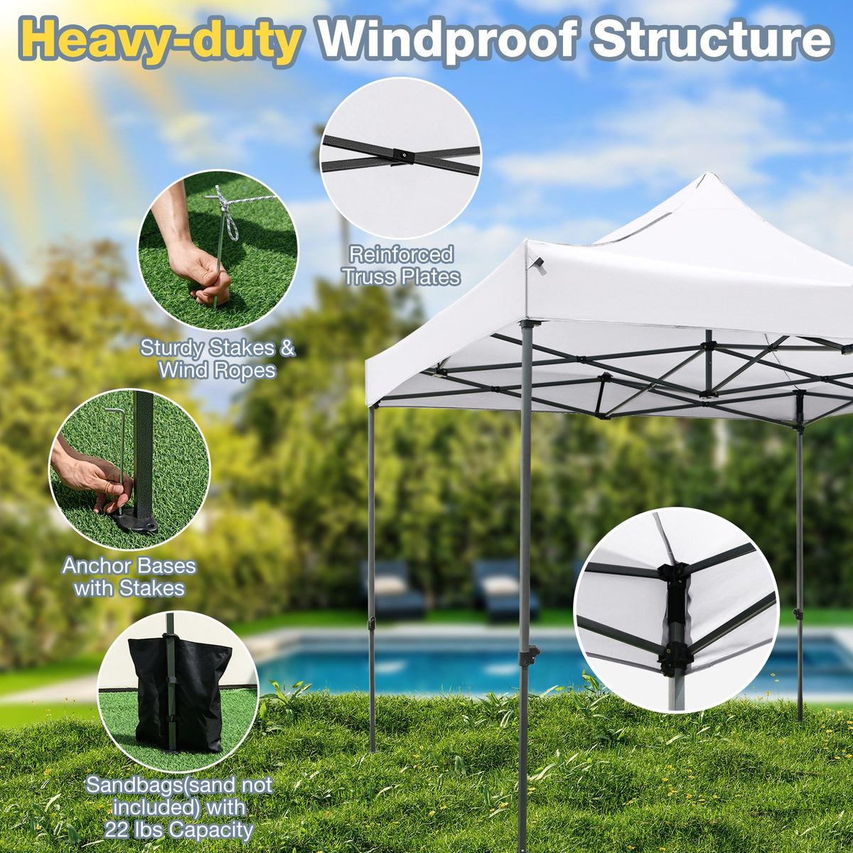 10 x 10 FT Outdoor Pop up Canopy Tent Easy Setup Gazebo Shelter with Wheeled Bag-White view 9