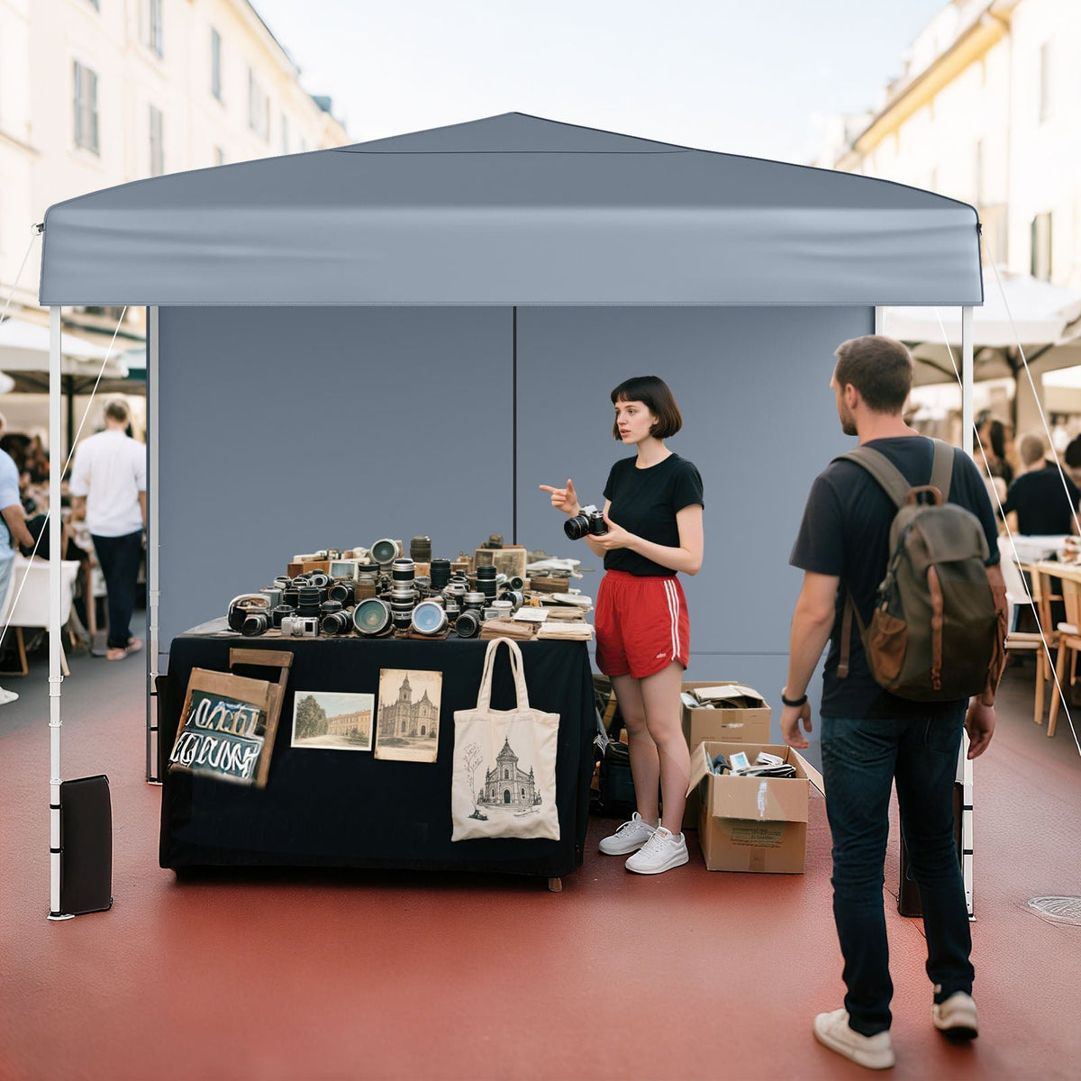 10 X 10 FT Pop up Canopy Tent Outdoor Patio Commercial Sunshade Shelter with 4 Sidewalls-Gray view 3