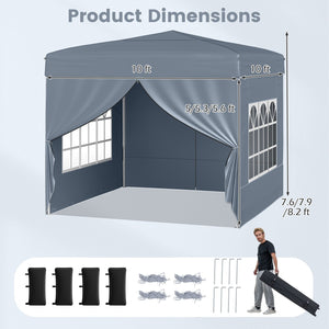 10 X 10 FT Pop up Canopy Tent Outdoor Patio Commercial Sunshade Shelter with 4 Sidewalls-Gray view 4