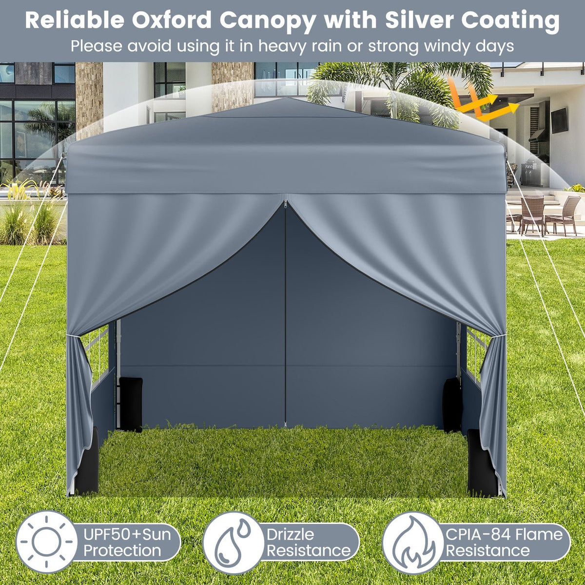 10 X 10 FT Pop up Canopy Tent Outdoor Patio Commercial Sunshade Shelter with 4 Sidewalls-Gray view 5