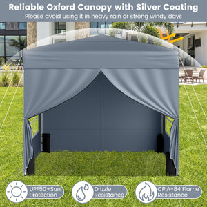 10 X 10 FT Pop up Canopy Tent Outdoor Patio Commercial Sunshade Shelter with 4 Sidewalls-Gray view 5