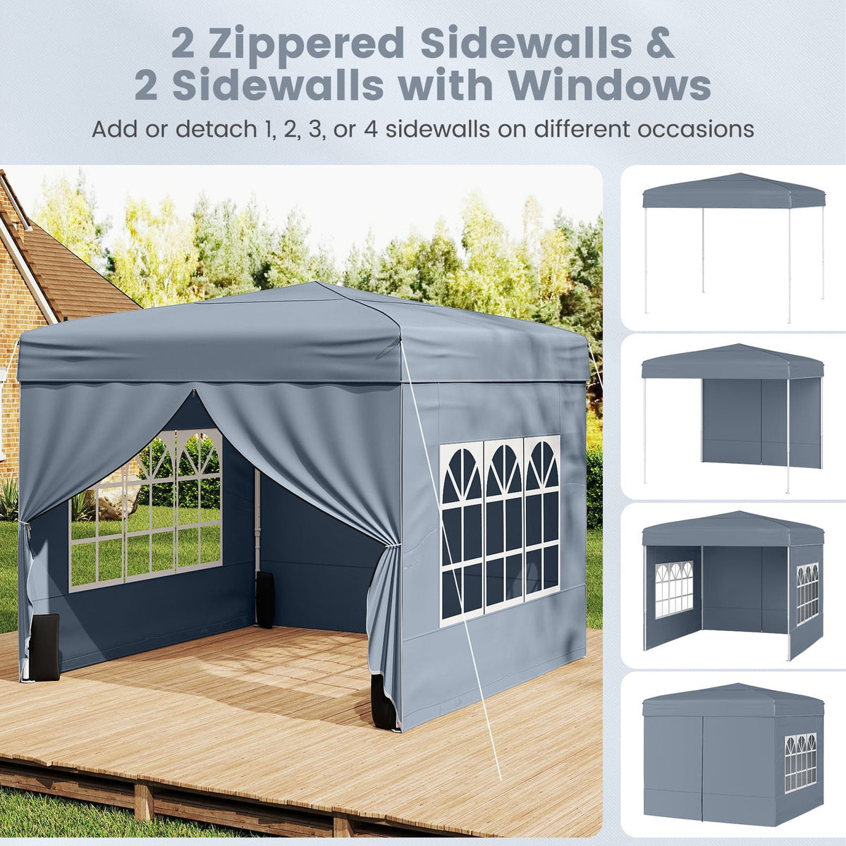 10 X 10 FT Pop up Canopy Tent Outdoor Patio Commercial Sunshade Shelter with 4 Sidewalls-Gray view 6