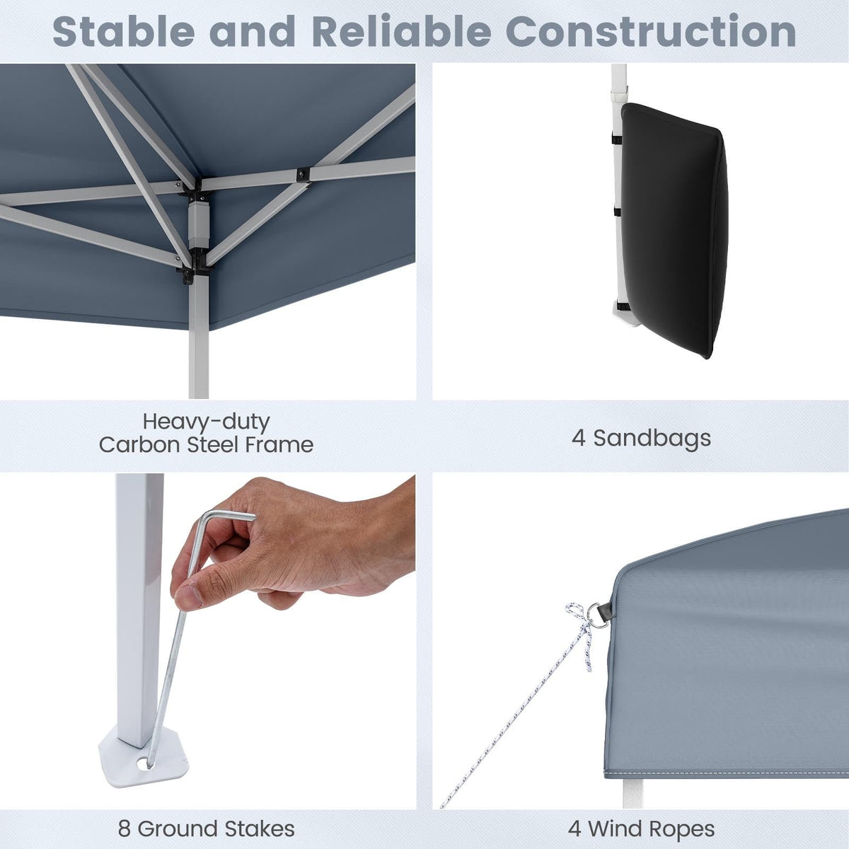10 X 10 FT Pop up Canopy Tent Outdoor Patio Commercial Sunshade Shelter with 4 Sidewalls-Gray view 7