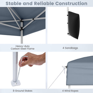 10 X 10 FT Pop up Canopy Tent Outdoor Patio Commercial Sunshade Shelter with 4 Sidewalls-Gray view 7