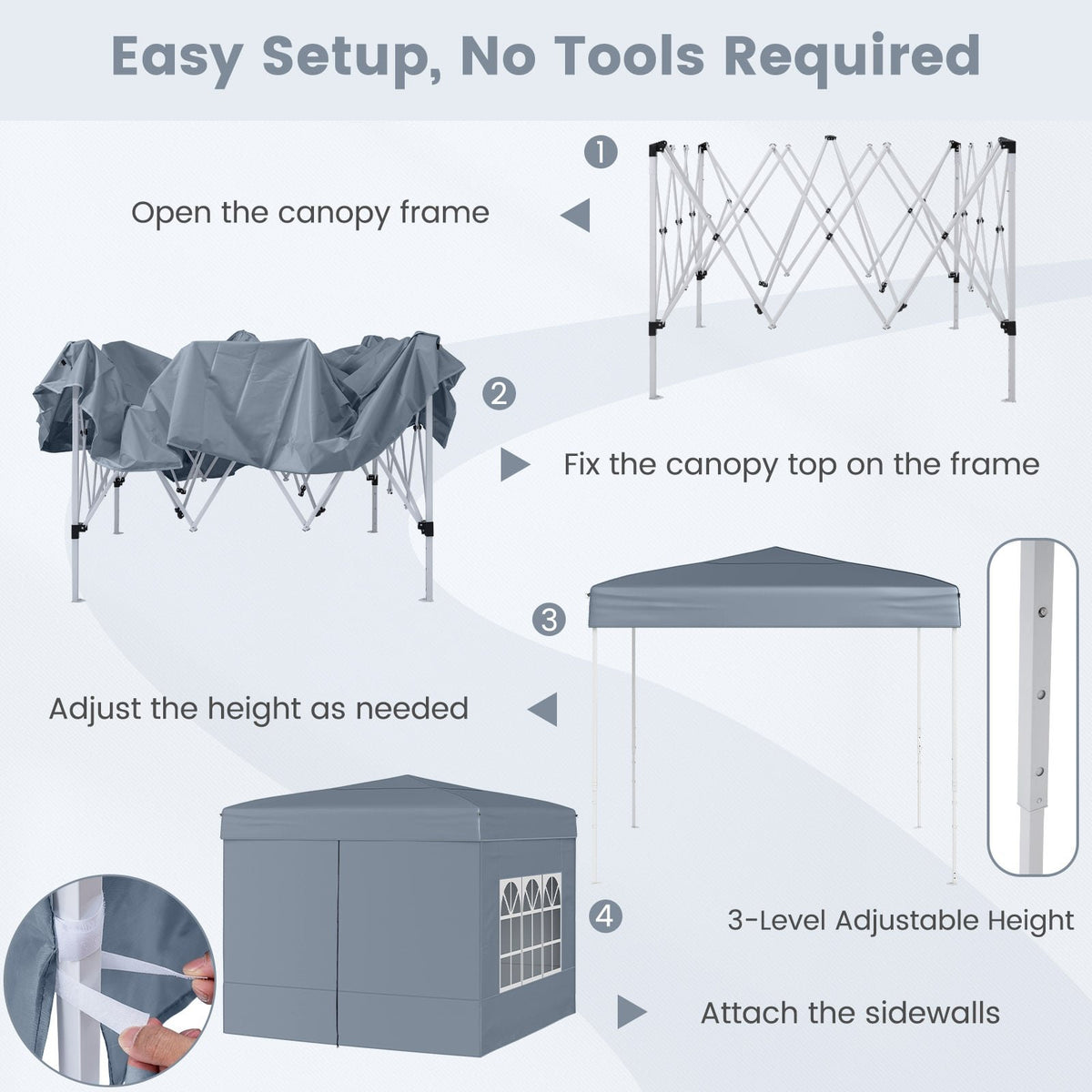 10 X 10 FT Pop up Canopy Tent Outdoor Patio Commercial Sunshade Shelter with 4 Sidewalls-Gray view 8