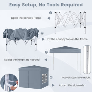 10 X 10 FT Pop up Canopy Tent Outdoor Patio Commercial Sunshade Shelter with 4 Sidewalls-Gray view 8