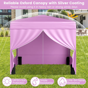 10 X 10 FT Pop up Canopy Tent Outdoor Patio Commercial Sunshade Shelter with 4 Sidewalls-Pink view 5
