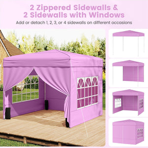 10 X 10 FT Pop up Canopy Tent Outdoor Patio Commercial Sunshade Shelter with 4 Sidewalls-Pink view 6