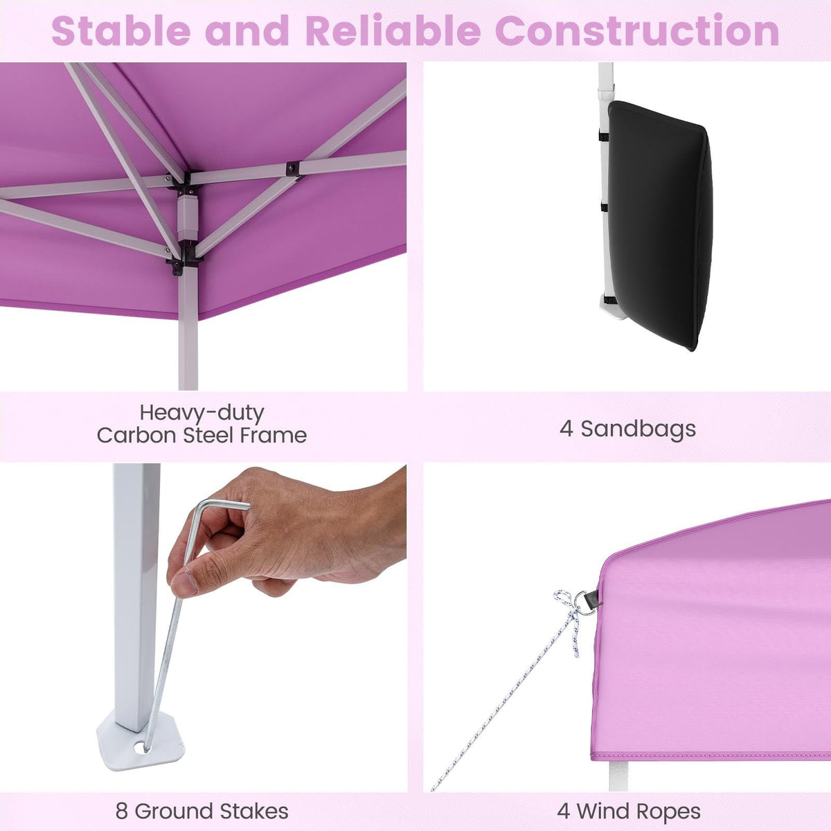 10 X 10 FT Pop up Canopy Tent Outdoor Patio Commercial Sunshade Shelter with 4 Sidewalls-Pink view 7