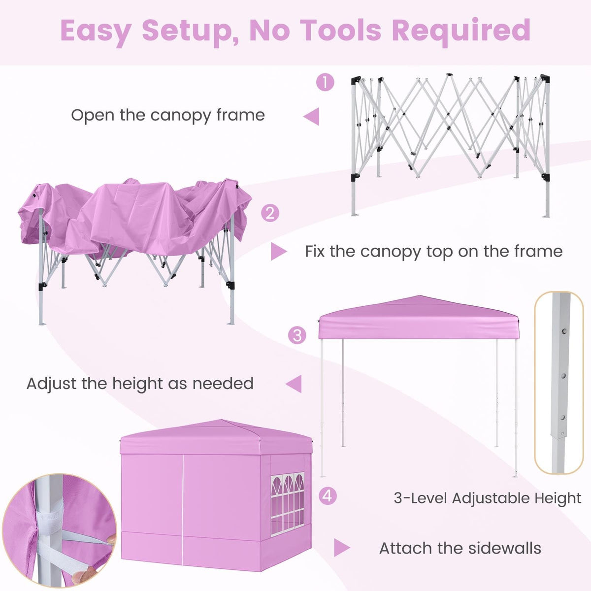 10 X 10 FT Pop up Canopy Tent Outdoor Patio Commercial Sunshade Shelter with 4 Sidewalls-Pink view 8