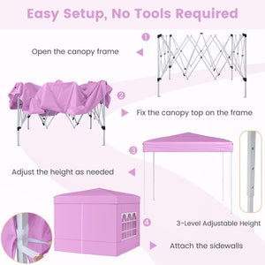 10 X 10 FT Pop up Canopy Tent Outdoor Patio Commercial Sunshade Shelter with 4 Sidewalls-Pink view 8