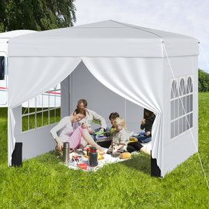 10 X 10 FT Pop up Canopy Tent Outdoor Patio Commercial Sunshade Shelter with 4 Sidewalls-White view 2