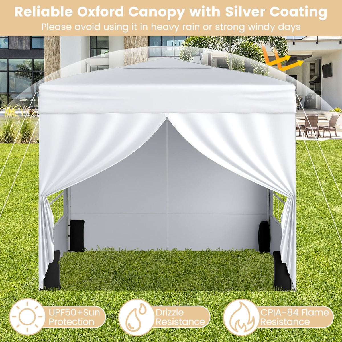 10 X 10 FT Pop up Canopy Tent Outdoor Patio Commercial Sunshade Shelter with 4 Sidewalls-White view 5