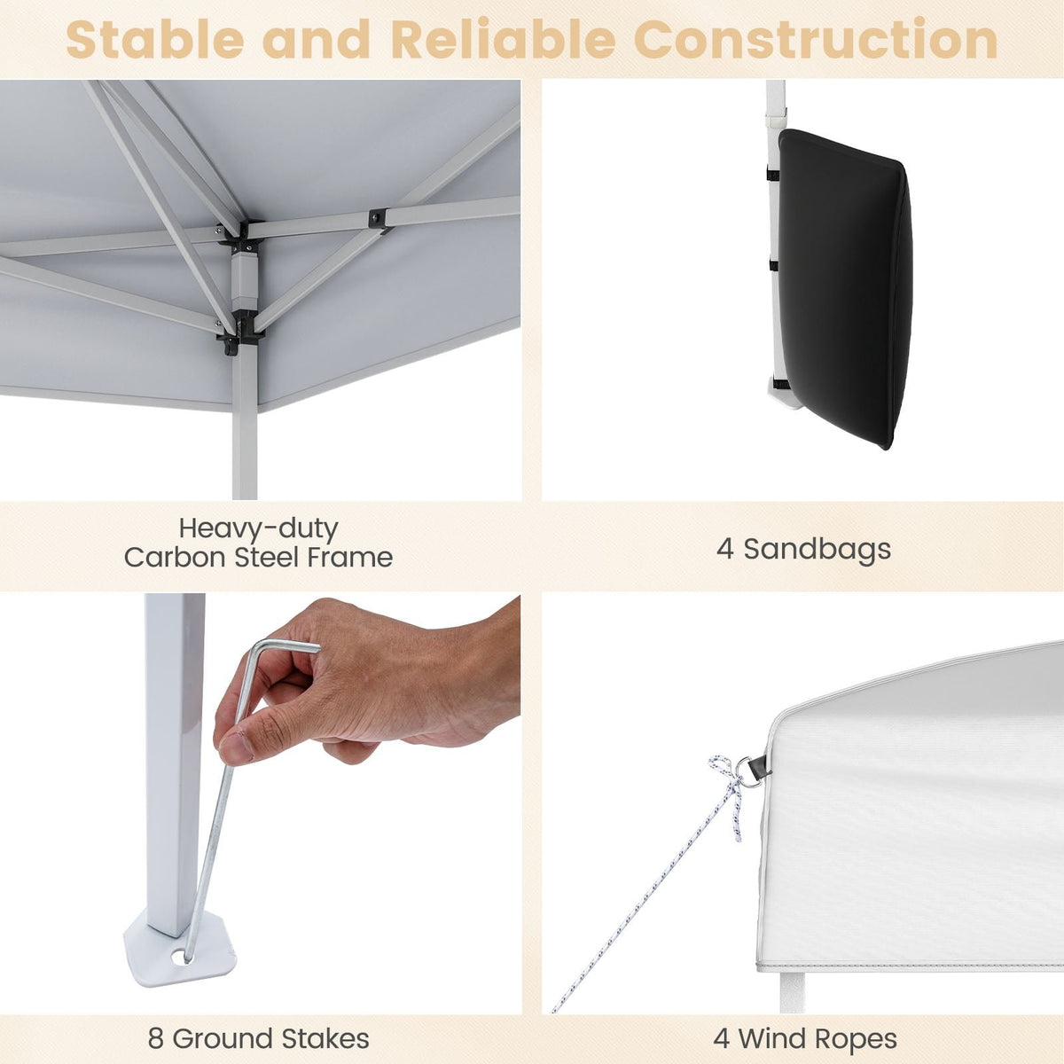 10 X 10 FT Pop up Canopy Tent Outdoor Patio Commercial Sunshade Shelter with 4 Sidewalls-White view 7