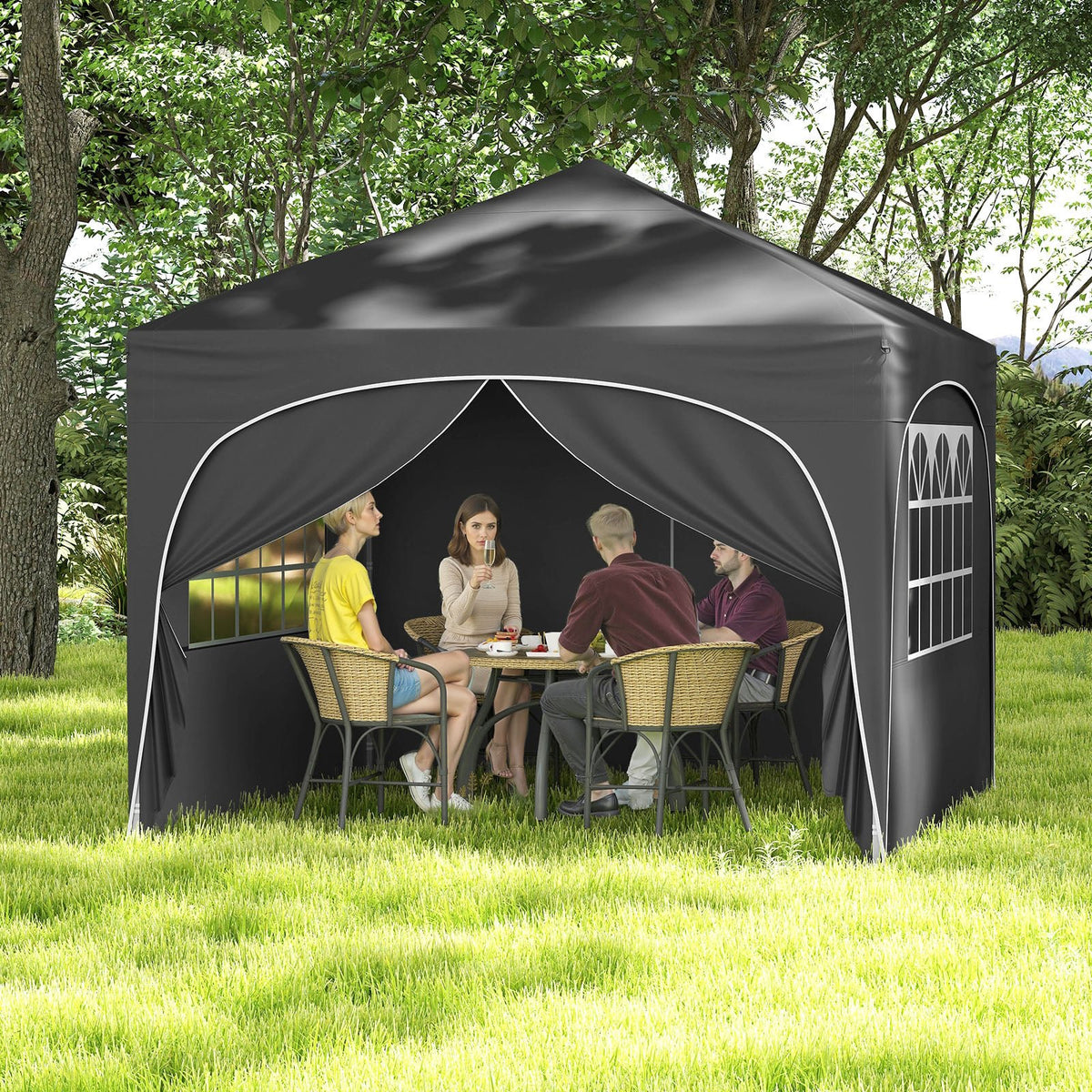 10 X 10 FT Pop up Canopy Tent with 4 Removable Sidewall-Gray view 2