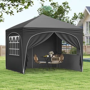 10 X 10 FT Pop up Canopy Tent with 4 Removable Sidewall-Gray view 3