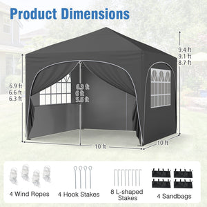10 X 10 FT Pop up Canopy Tent with 4 Removable Sidewall-Gray view 4