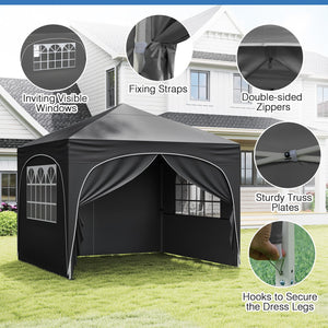 10 X 10 FT Pop up Canopy Tent with 4 Removable Sidewall-Gray view 5