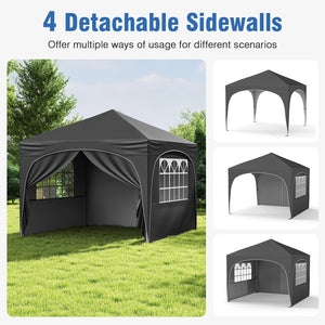 10 X 10 FT Pop up Canopy Tent with 4 Removable Sidewall-Gray view 6